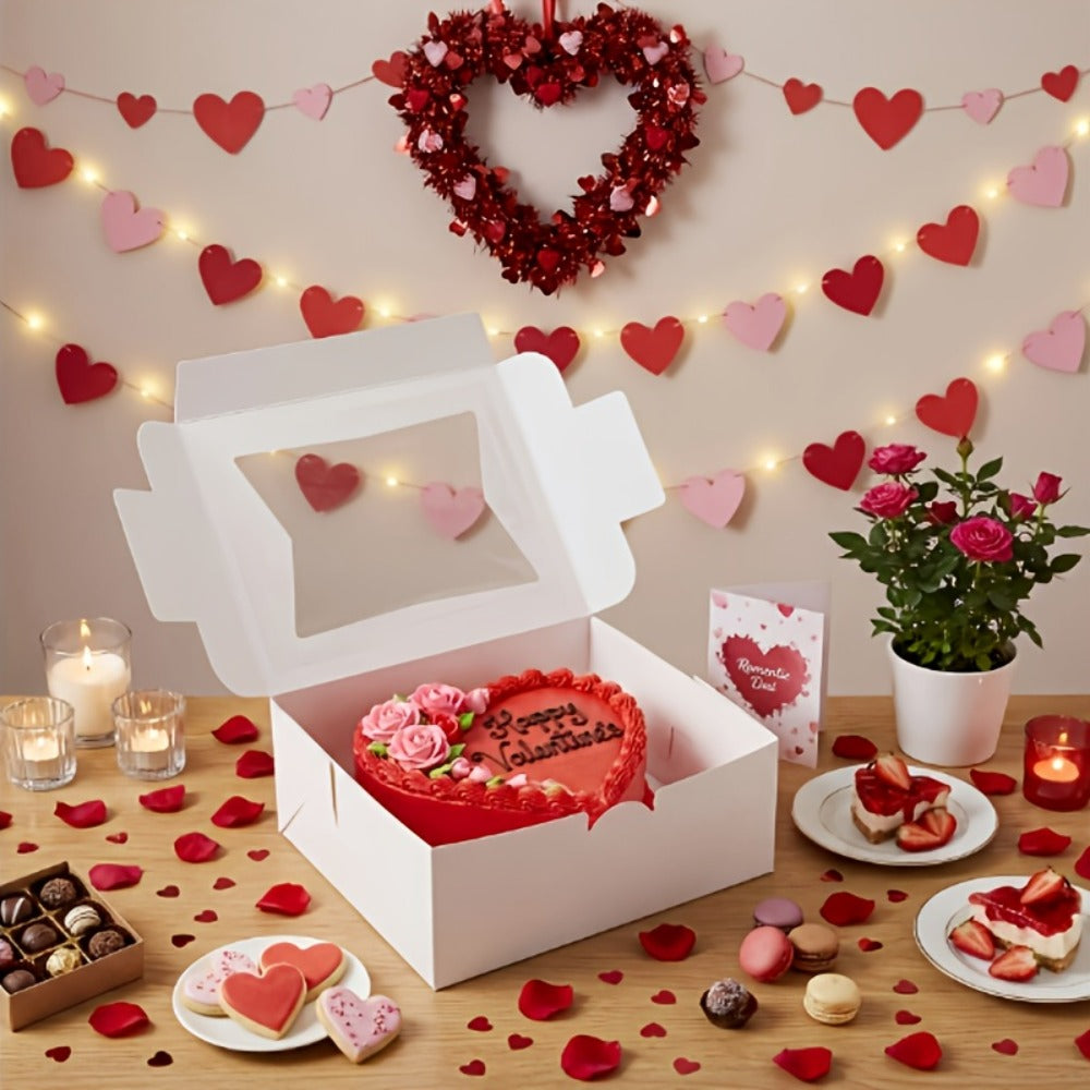 Cookie Boxes with Window 48pcs | 8x6x2.5 Inch Bakery Boxes 3 Styles | Clear Window Pastry Gift Boxes for Chocolate Covered Strawberries, Candy, Donuts, Cookies | Birthday Party, Wedding, Father's Day