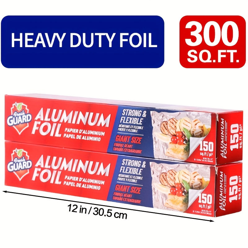 Heavy Duty Aluminum Foil Roll 12 Inch Wide Restaurant Grade ¨C Food Safe Disposable Wrapping for Burritos, Hot Dogs & Sandwiches | Pack of 2 (300 Sq Ft) or Pack of 3 (225 Sq Ft) for Food Service & Catering