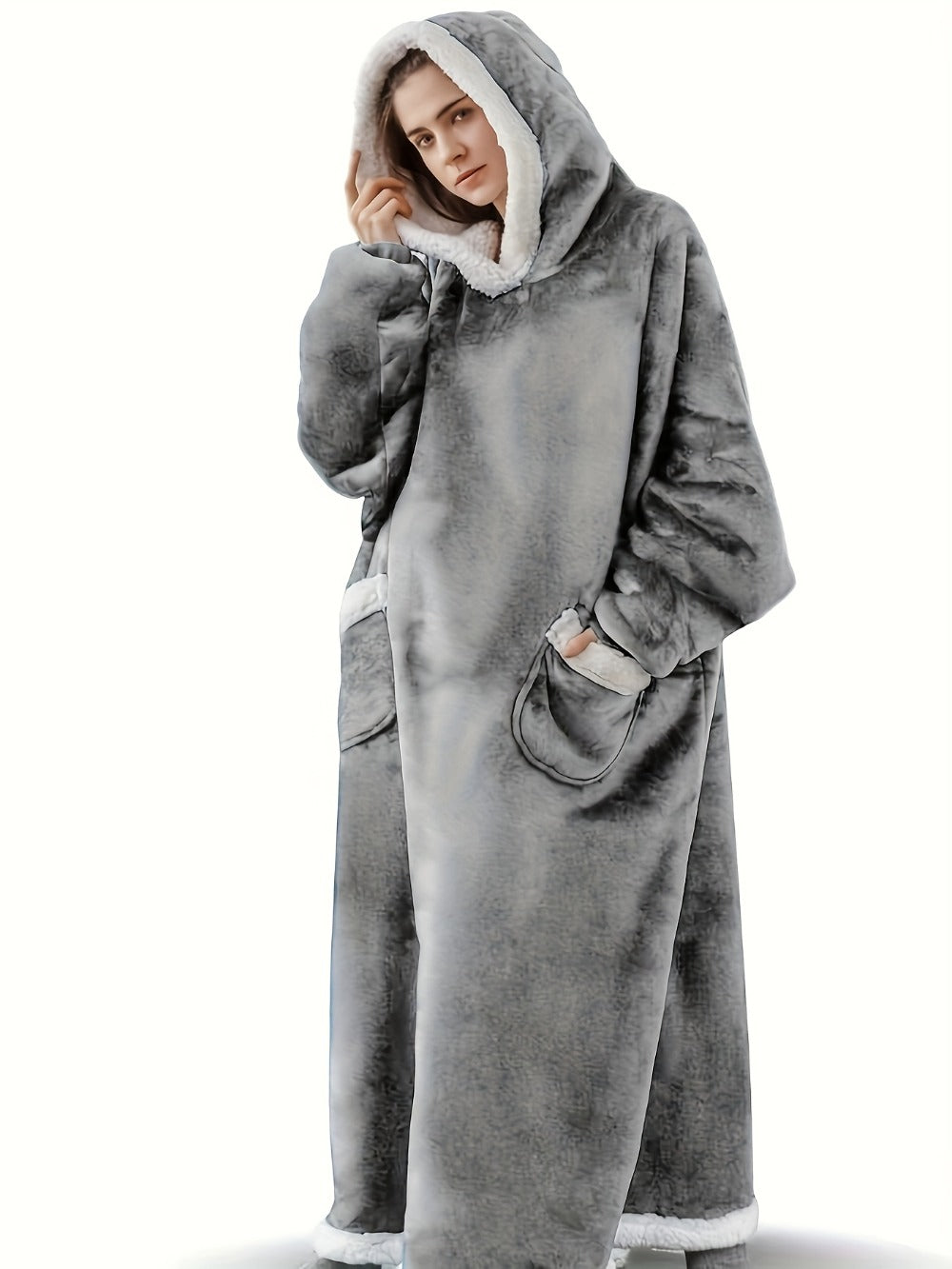 Wearable Blanket Hoodie ¨C Oversized Flannel Sweatshirt Blanket with Pockets for Women & Men, 450-500gsm Thick Warm Winter Cozy