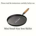 Mini Cast Iron Frying Pan 4.7 Inch with Wooden Handle for Omelets Pancakes Crepes - Non-Stick Skillet Even Heat Distribution Durable Kitchen Cookware