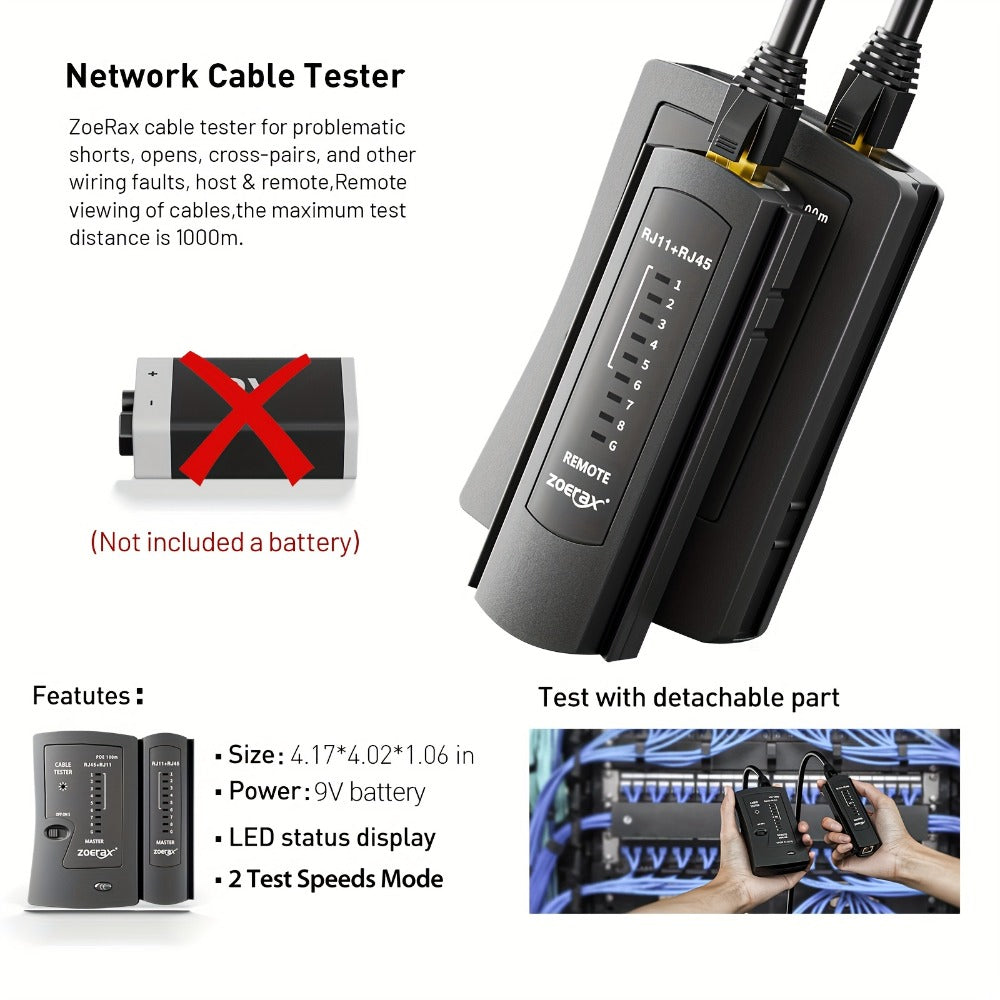 RJ45 Crimping Tool Kit Ethernet - CAT5/CAT5e/CAT6 Pass Through Crimper with Cable Tester, Wire Stripper, Pliers, Spare Blades, 50pcs CAT6 Connectors & Strain Relief Boots, Network Cable Kit