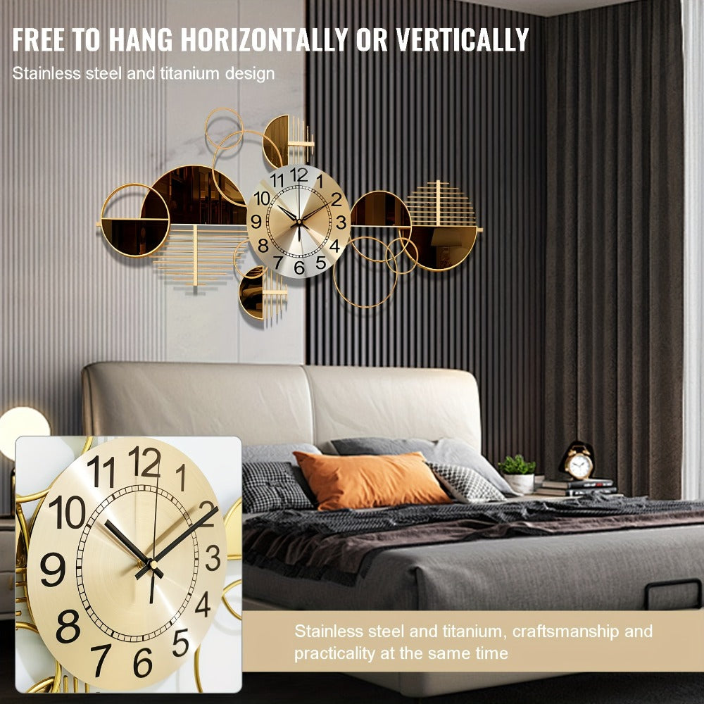 Metal Wall Clock Silent Non-Ticking Irregular Arched Crown Design 31x17 Inch Large Decorative Clock for Living Room Bedroom Home Decor