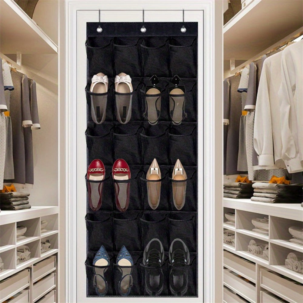 Over Door Shoe Organizer 24 Large Mesh Pockets ¨C Foldable Breathable Hanging Storage Rack, Durable Fabric Closet Hanger for Shoes & Accessories, Space-Saving Door Organization