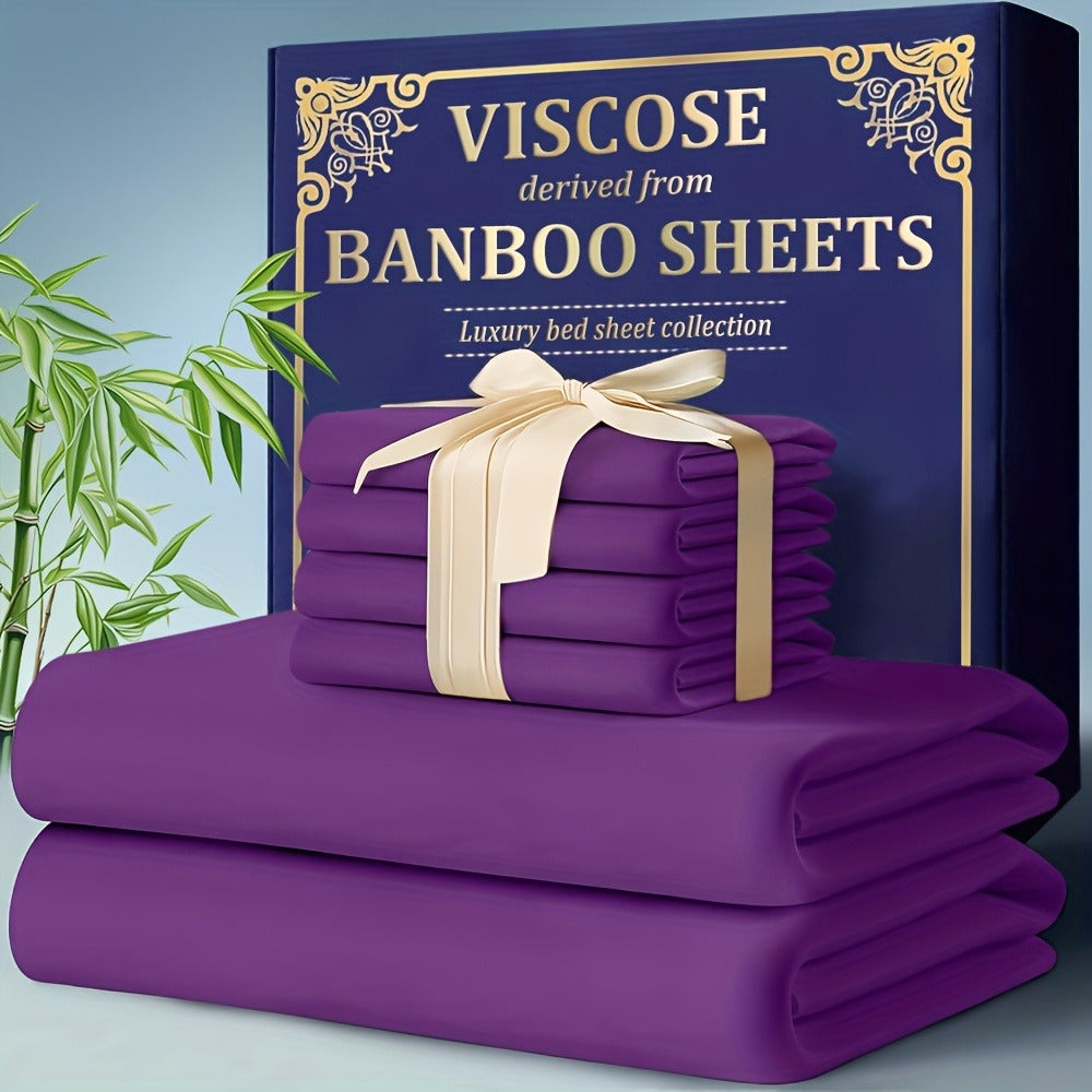 Bamboo Cooling Fitted Sheet Set 2300TC Deep Pocket All Season Bed Sheets | Ultra Soft Breathable Shrink-Resistant Flat Sheet Pillowcases Multiple Colors