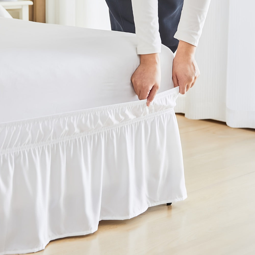 Bed Skirt Elastic Wrap Around Ruffle - 15 Inch Drop Microfiber Dust Ruffle, Adjustable No-Lift Fit, Fade Resistant Machine Washable, Hotel Quality Bedskirt for Twin Full Queen King, 30 Colors