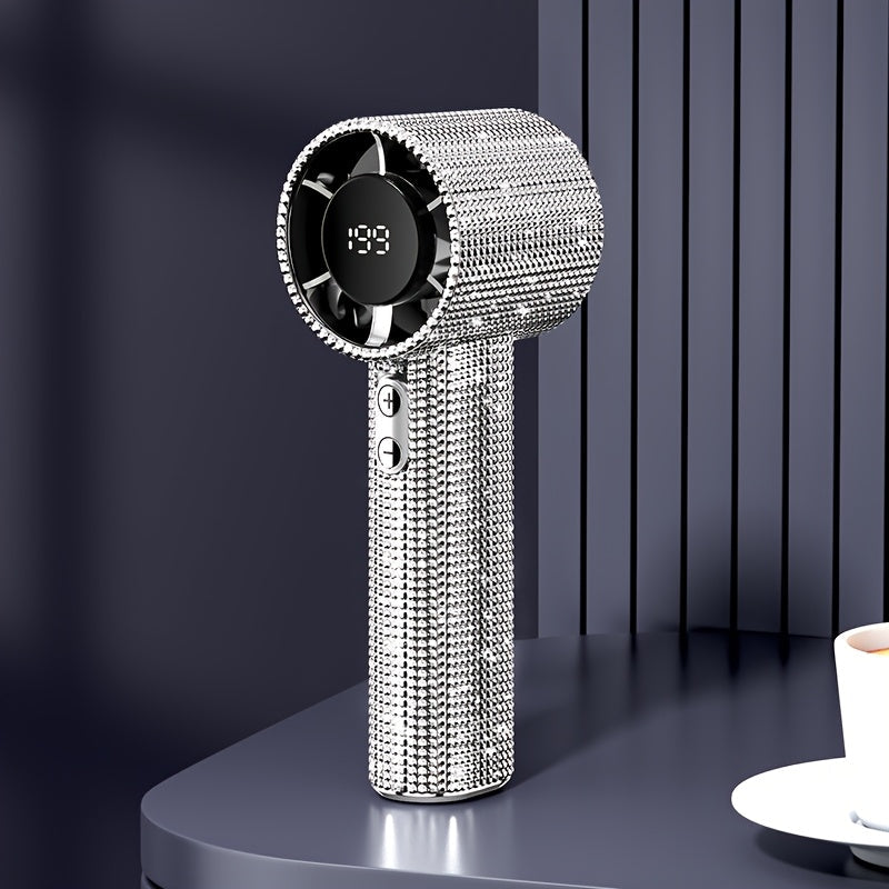 Diamond Handheld Mini Fan USB-C Rechargeable | Luxury Full Diamond Turbo Fan with Adjustable Speed, Quiet Operation & Gift Box Packaging ¨C Portable Personal Cooling Fan for Women, Summer Gift Idea