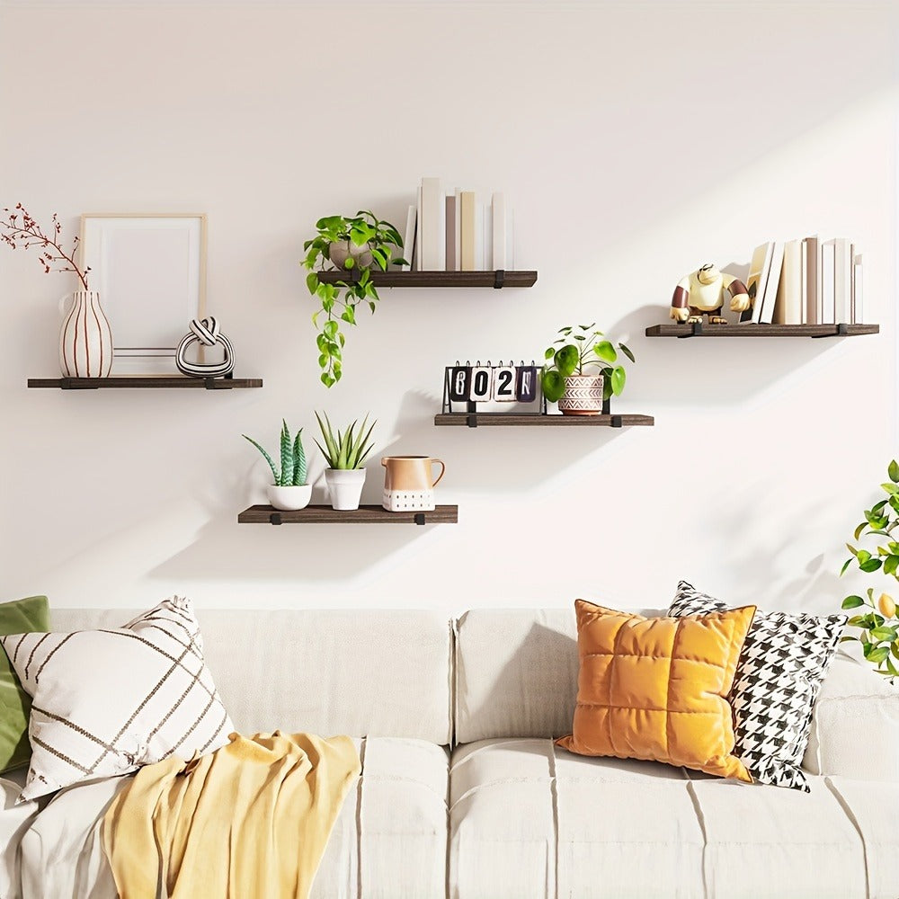 Floating Shelves Set of 5 Wall Mounted 4.7 Inch Tiered Display Shelves Vintage Style Wall Storage Rack for Bedroom, Living Room, Kitchen, Bathroom & Office ¨C Plant & Home Decor