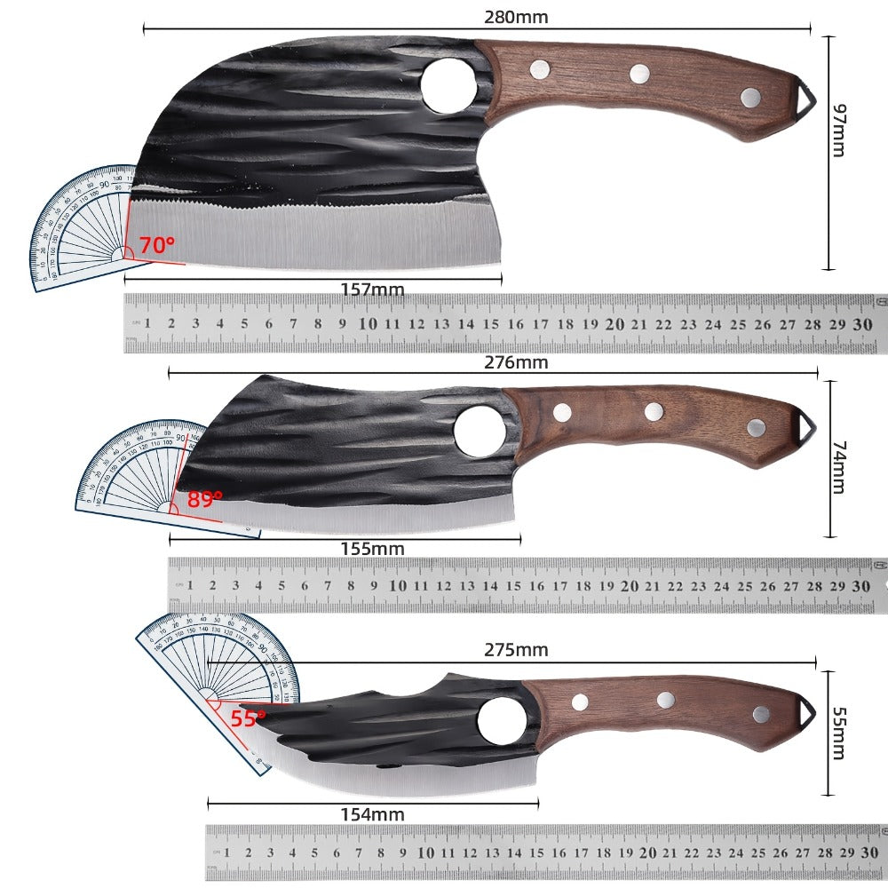 Viking Hand-Forged Butcher Knife Set ¨C High Carbon Steel Meat Cleaver, Boning & Carving Knife, Vegetable Knife for BBQ & Camping, with Carrying Case