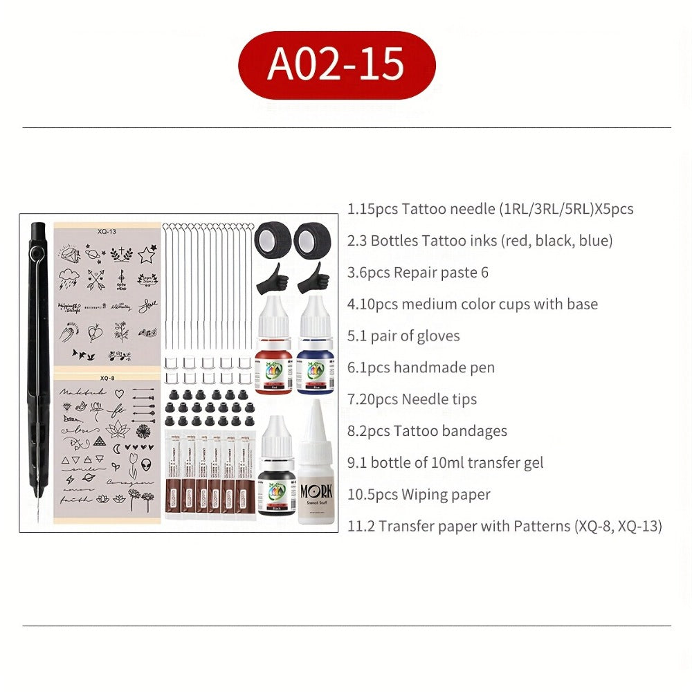 Hand Poke Tattoo Kit Complete 3D Body Art Stick and Poke Pen Set with Ink Needles and Guide for Beginners to Experts Professional DIY Tattoo Supplies Safe Home Use