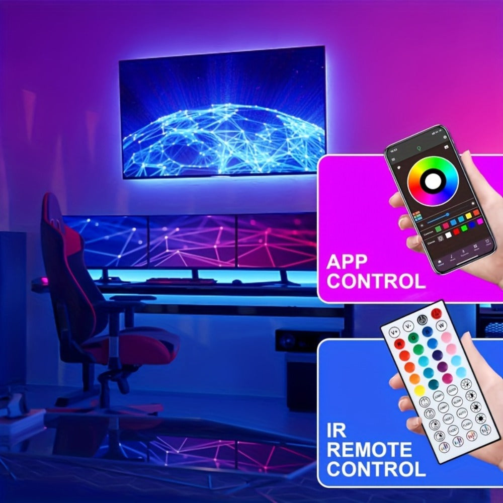 Color Changing LED Strip Lights 100FT with App Control & 44-Key Remote, 24V RGB Music Sync, Adjustable Brightness, Bedroom Kitchen Living Room Home Christmas Party Decoration with 24V Adapter Included