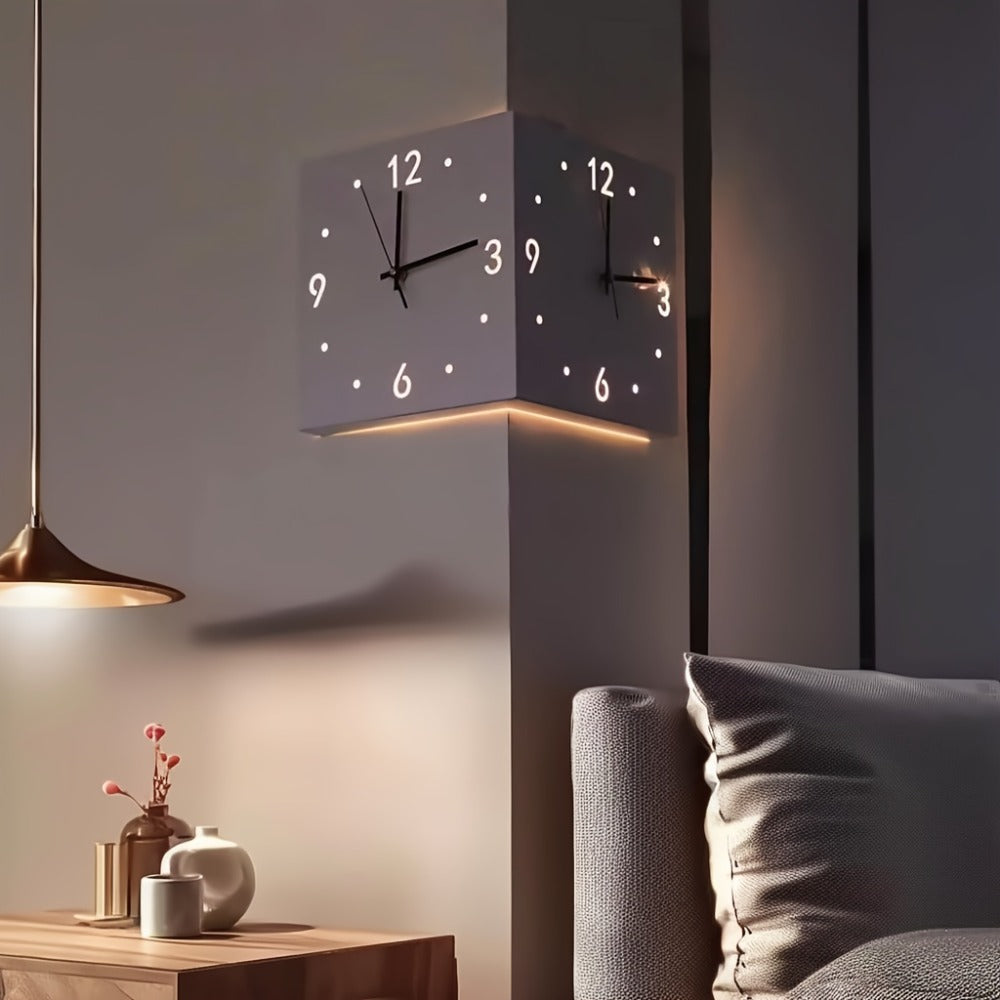 LED Wall Lamp with Motion Sensor Battery Operated Double Sided Pendulum Wall Light Modern Decorative Corner Clock Night Light for Bedroom Living Room Office White