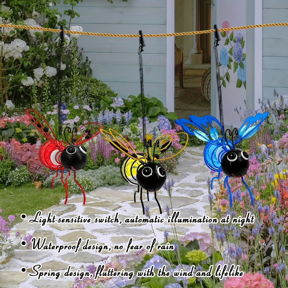 Solar Hanging Bee & Ladybug Lights Set of 3, Metal Decorative Solar Garden Lights ¡ª Outdoor Hanging Decor for Balcony, Garden, Living Room & Flower Shop | Red, Yellow & Blue