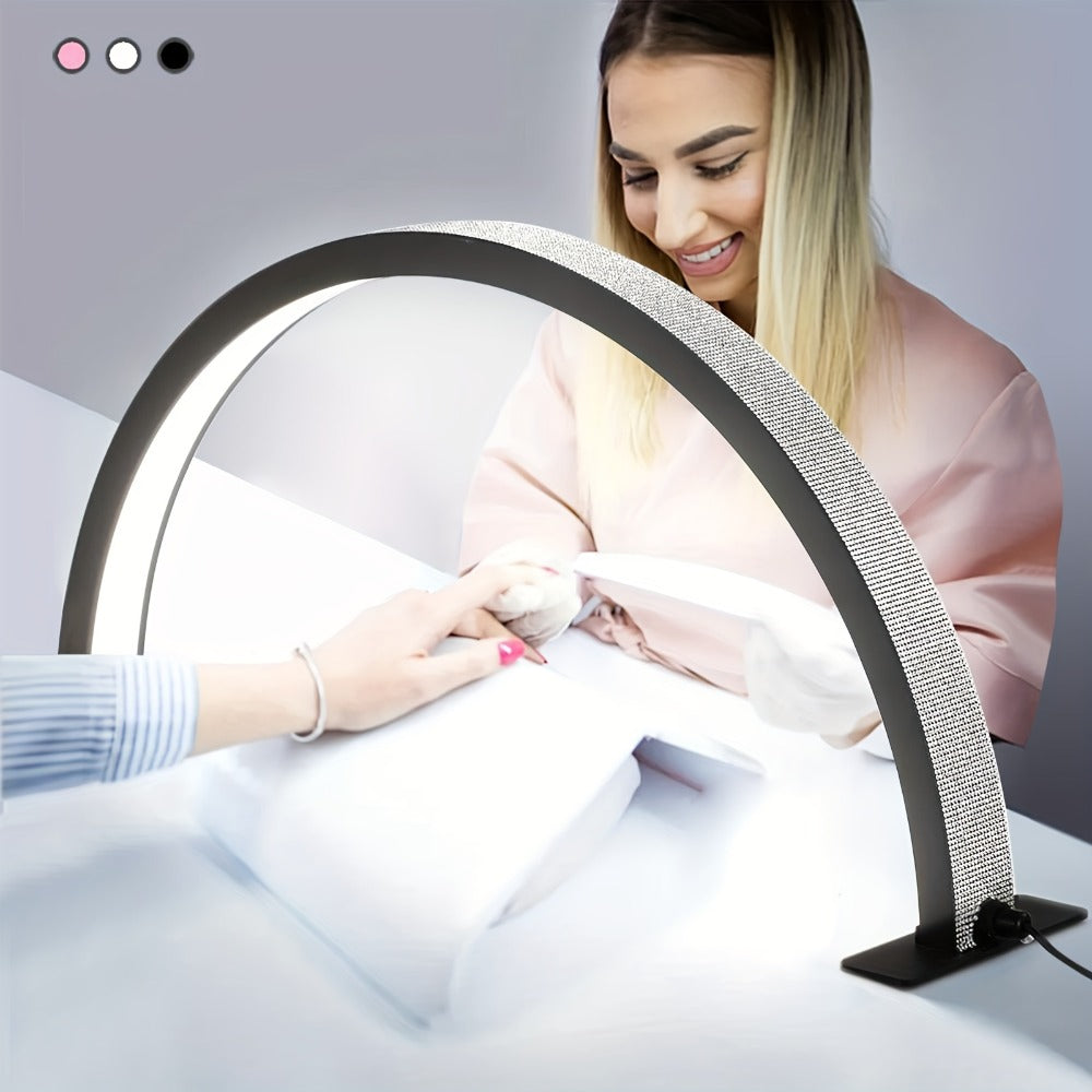 Nail Lamp Studio Desk LED Half Light ¨C 3-Color Temperature Adjustable Brightness for Nail Tech, Beauty Treatments, Skin Care, Eyebrow & Tattoo Lighting, 29 Inch (Black Diamond / White / White Rhinestone)