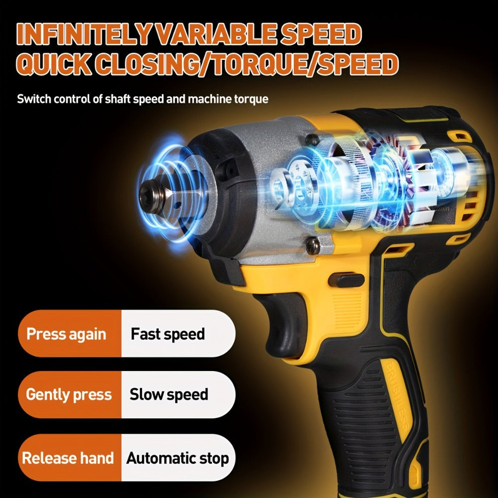 Cordless Impact Wrench 1/2 Inch Brushless ¨C 450N.m 259Ft-lbs High Torque Impact Gun, 3300RPM Variable Speed, 12 Sockets, Fast Charger & Dual Battery Options for Auto Repair & Home Use