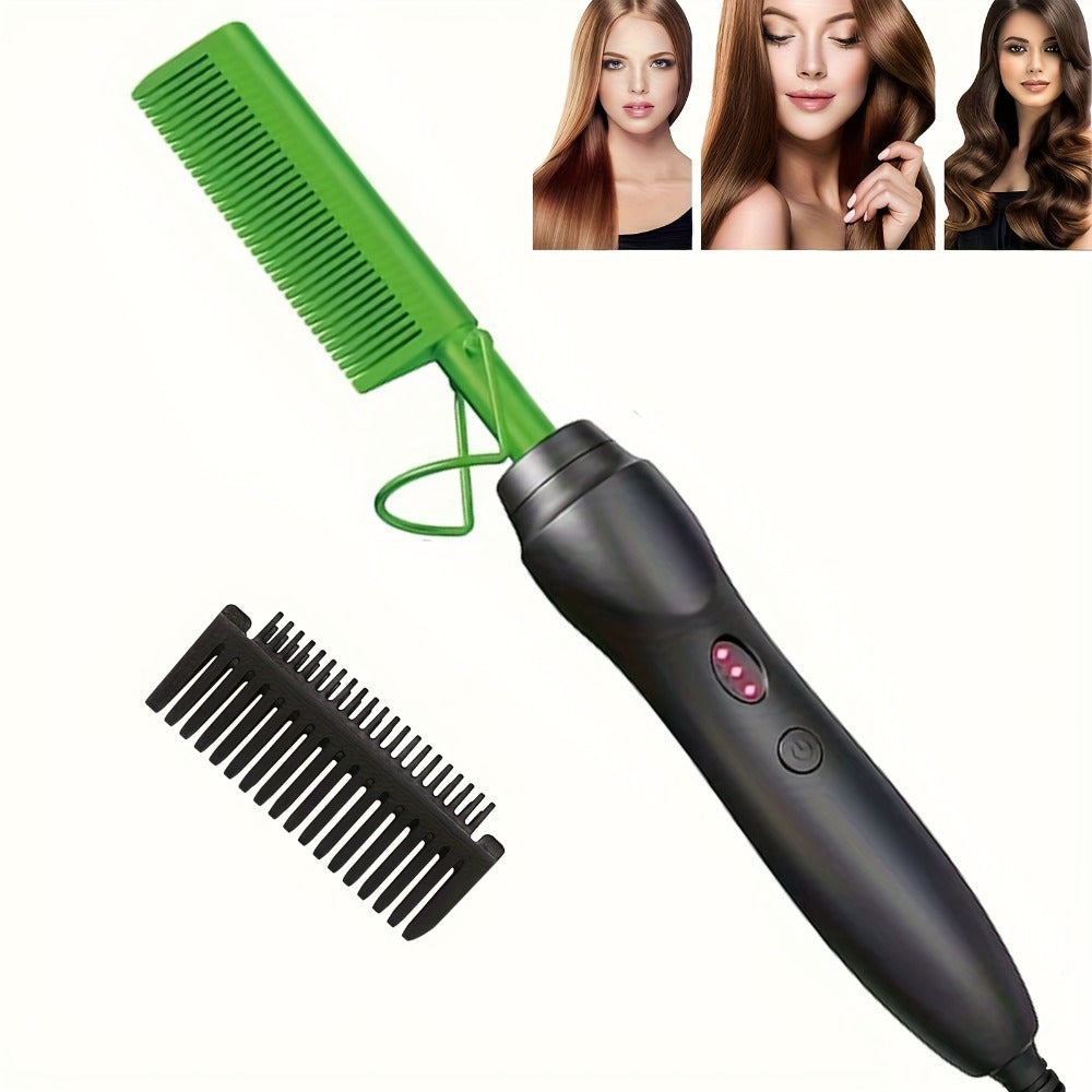 Electric Hot Comb Hair Straightener Ceramic Copper Heating Plate Portable Heat Press Comb for Curl Straight Style Beard Wig Wet Dry Hair Styling Tool for Women Men