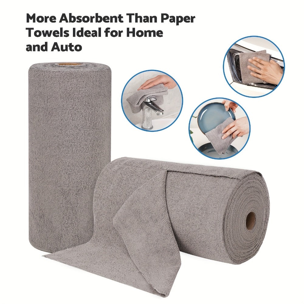Microfiber Cleaning Cloths 100 Pack Reusable Washable Tear-Away Towel Roll 12x12 ¨C Absorbent Rags & Dishcloths for Kitchen, Bathroom, House & Car Detailing