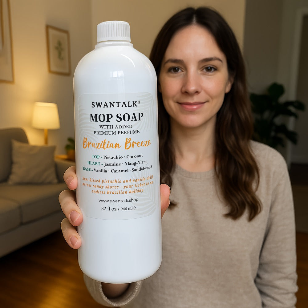 Concentrated Floor Cleaner 4X Formula 32 fl oz, SWANTALK Mop Soap Multi-Surface Streak-Free Floor Wash, Perfume-Inspired Deodorizing Cleaner, Pet Friendly ¨C Brazilian Breeze, Island Coconut, Pacific Linen