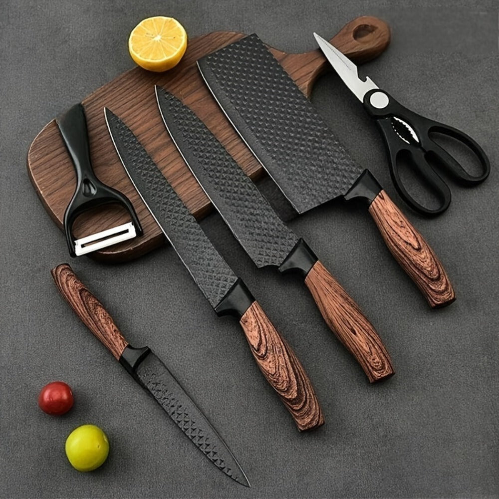 Kitchen Knife Set 6-Piece Professional Chef's Knife Set | High Carbon Stainless Steel Ultra-Sharp Blades | Non-Stick Ergonomic Wooden Handle | Chef Slicing Scraper Scissors | Home & Gift Box Set