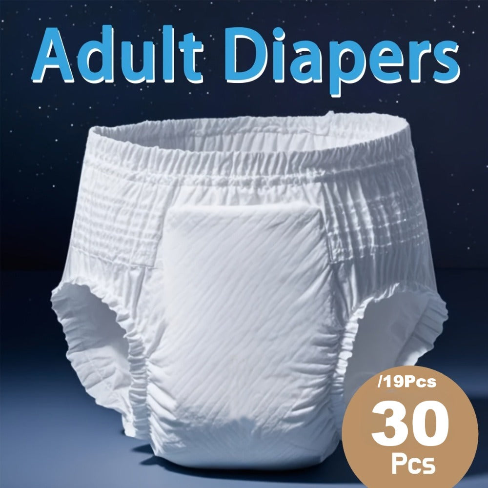 Adult Diapers Incontinence Underwear M-XXL Disposable Pull-On Briefs 8-Hour Leak Protection Unisex Absorbent Pants for Elderly Bedwetting 19 or 30 Pack