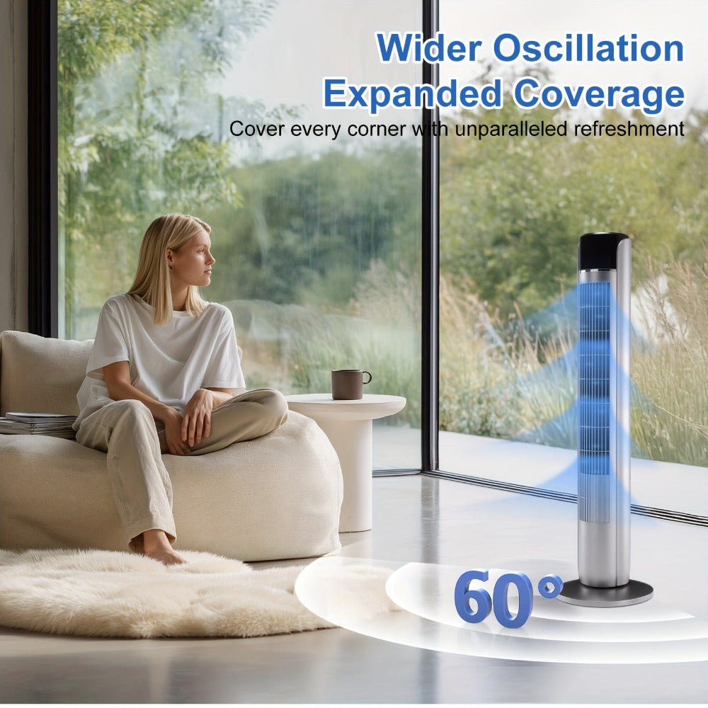 Bladeless Tower Fan 36 Inch | Remote Control, 5-Speed Settings & 4 Operating Modes, Whisper-Quiet 28dB, 12-Hour Timer, Oscillating Standing Fan for Home, Bedroom & Office ¨C Titanium Gray & Black