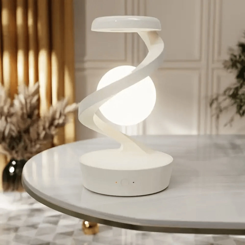 Floating Rotating Night Light with Wireless Charger ¨C Smart Desktop Visual Levitating Lamp with Light Sensor, Hand Wave Control, Atmosphere Mood Light for Bedroom Office Party Decor, Gift (Grey/White)