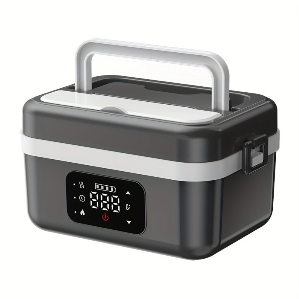 Self Heating Lunch Box Battery Powered 8000mAh - 60W Portable Electric Food Warmer with Smart Timer 1 Liter Stainless Steel Inner Container for Home Car Office and Truck, Leak Proof with Fork Spoon and Carry Bag, Gift for Men and Women