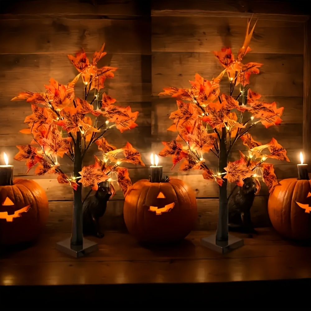 LED Maple Leaf Tree Table Lamp 2 Pack - 21 Inch Battery Powered Artificial Tree Light for Home Room Balcony Thanksgiving Christmas Fall Autumn Decor Indoor Festival Decoration