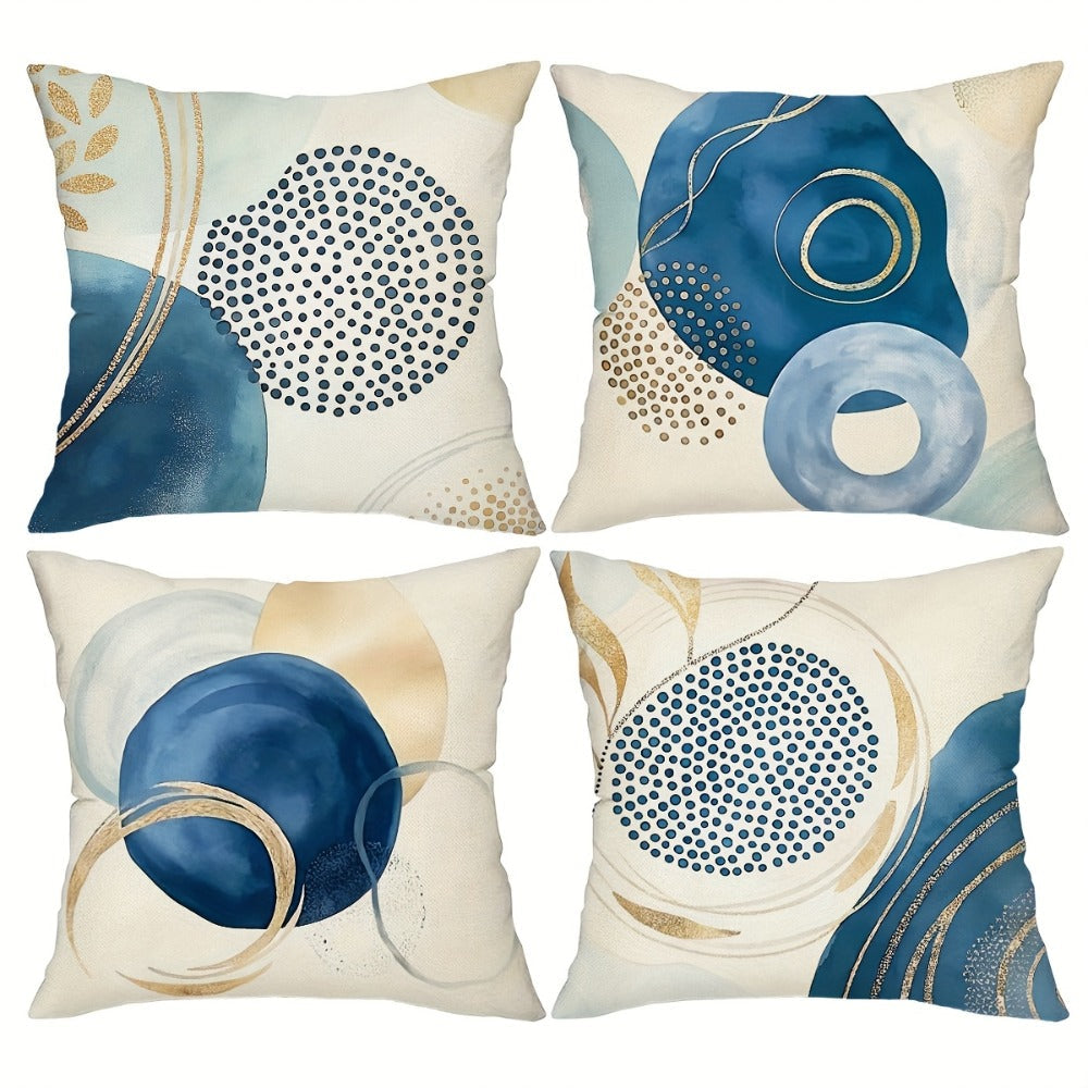 Boho Pillow Covers 4pcs Geometric Navy Blue Golden Accent Farmhouse Rustic Cushion Covers Modern Throw Pillow Cases for Sofa Couch Porch Patio Living Room Outdoor Home Decor 18x18 Inch No Insert