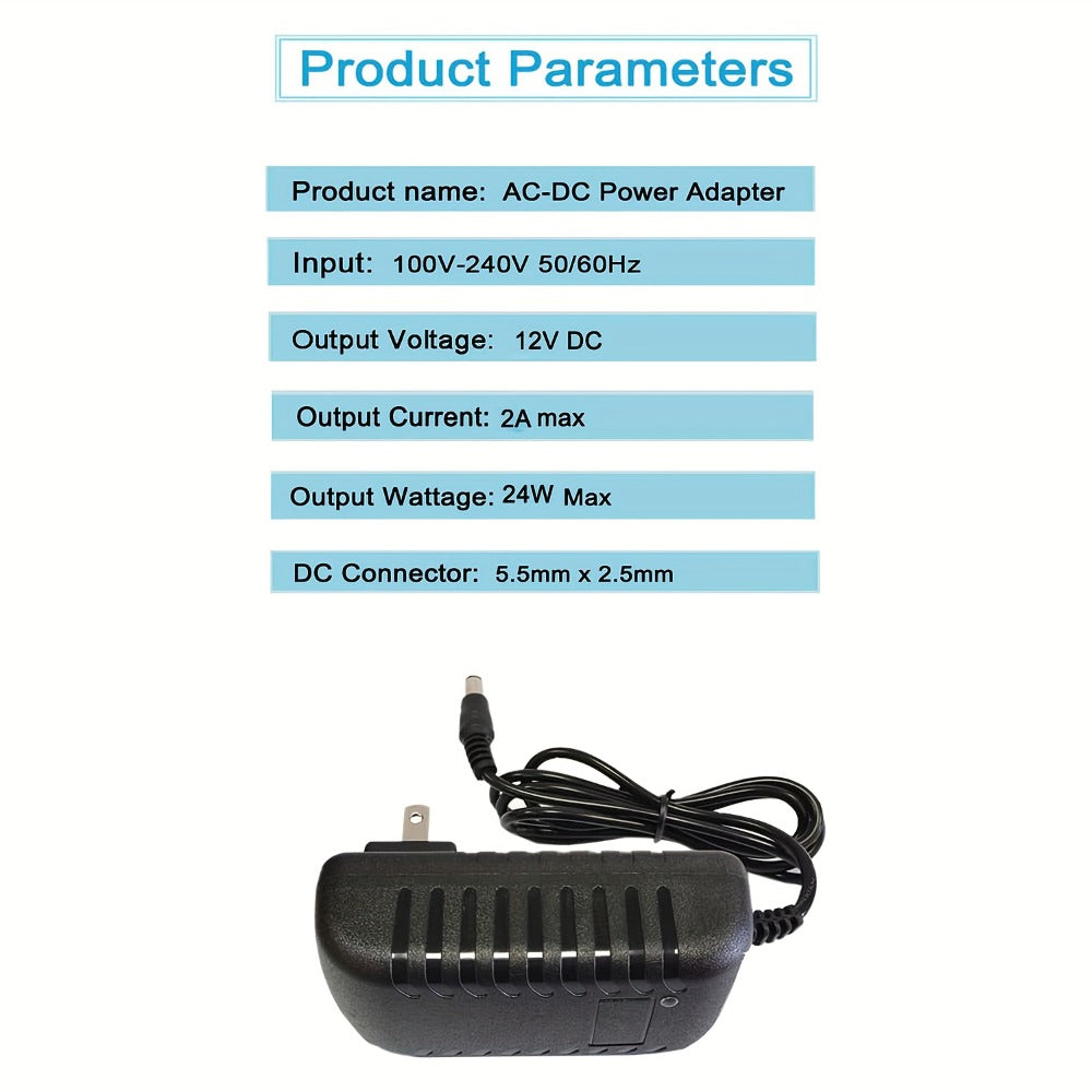 12V 2A AC DC Power Supply Adapter 11-in-1 with 10 Tips 100-240V 50-60Hz Universal DC Transformer for LED Light CCTV Camera Router BT Speaker GPS Webcam 4.9ft Cord