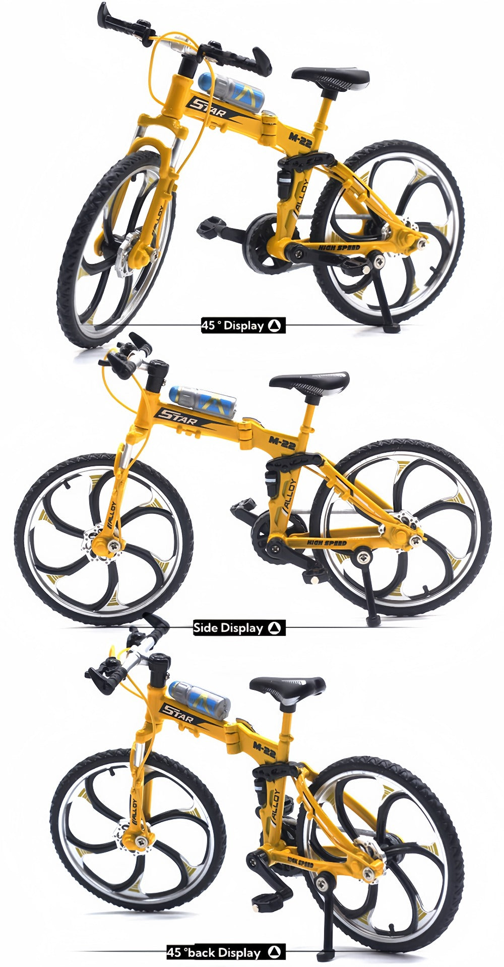 Diecast Mountain Bike Model 1:8 Scale Alloy Foldable Miniature Bicycle Figurine for Home Office Desk Decor, Collector Gift, Christmas Birthday Present, 3 Colors Available
