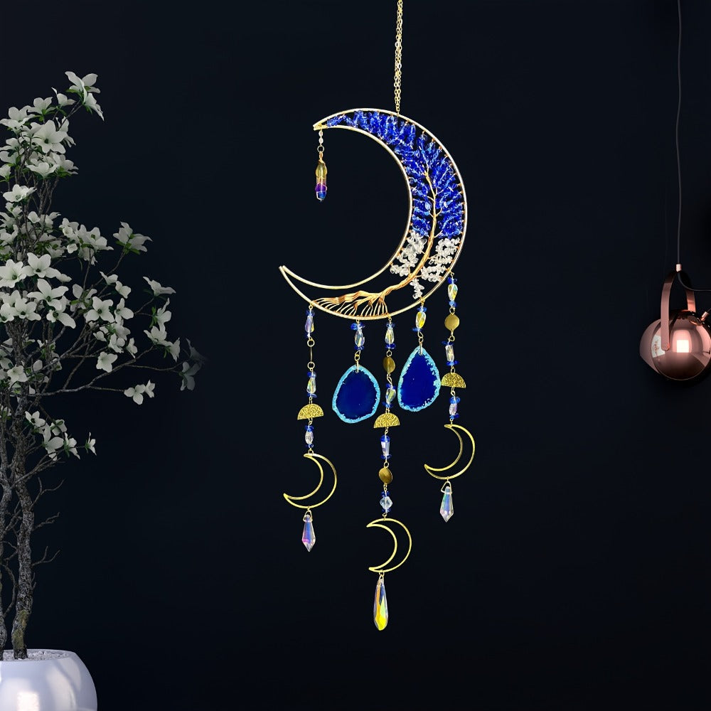 Moon Agate Tree Hanging Ornament Handmade Boho Suncatcher Wall Decor - Crystal Window Sun Catcher Gift for Mom Friends Women Birthday Christmas Holiday Home Decoration