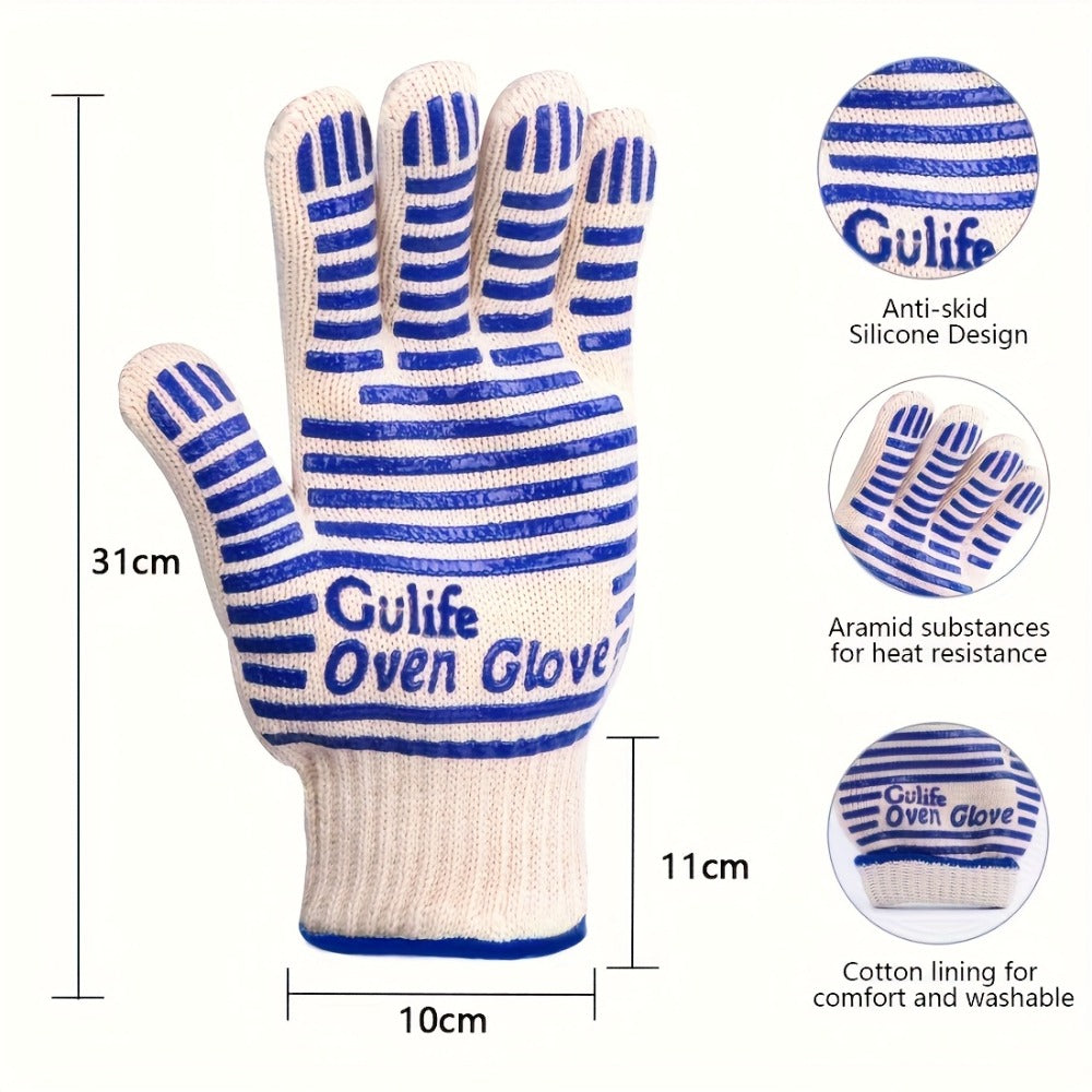 Silicone Oven Mitts with Fingers Non-Slip Heat Resistant Gloves for Cooking Baking BBQ Grilling - Kitchen Oven Gloves 2pcs or 4pcs Set