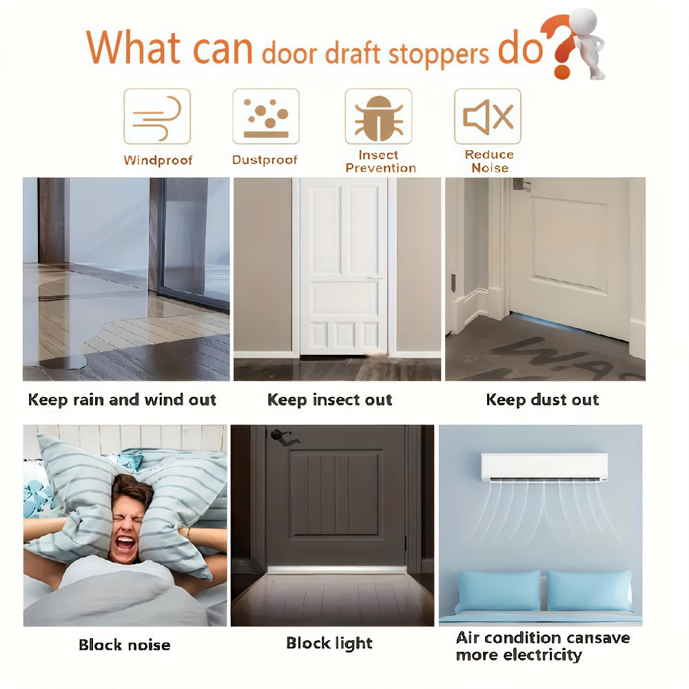 Door Draft Stopper Silicone Under Door Sweep Weather Stripping 39 Inch Strong Adhesive 3-Layer Sound Insulation Noise Blocker Energy Saving Seal for Indoor Outdoor Doors White Black Brown Transparent