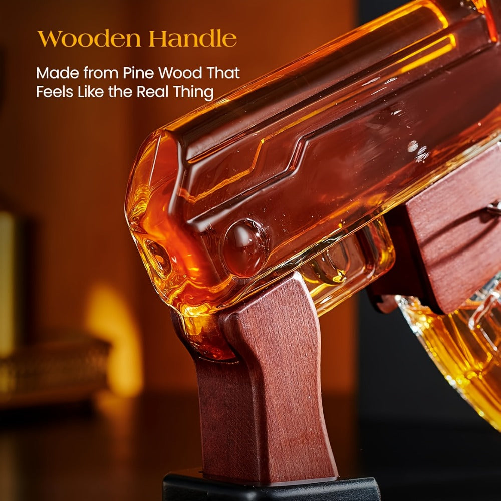 AK-47 Whiskey Gun Decanter Set with Detachable Magazine and Two 6.75oz Glasses, 17.6oz Liquor Dispenser Military Style Home Bar Decanter, Unique Birthday Anniversary Father's Day Gift for Men Dad