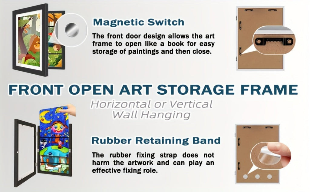 Kids Art Frame Changeable Front-Opening Display ¨C Children Artwork Picture Frame for 8.5x11 & 10x12.5 Drawings, Paintings & School Projects, Perfect Christmas & Holiday Gift, White / Wood / Black, 2/4/8 Pack