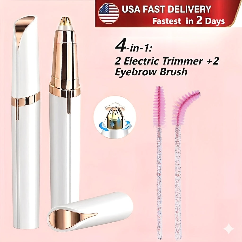 Electric Eyebrow Trimmer for Women 2 Pack, USB Rechargeable Painless Precision Eyebrow Razor Pen, Portable Hair Remover for Face Lip Leg Armpit ¨C Pink White Colorful