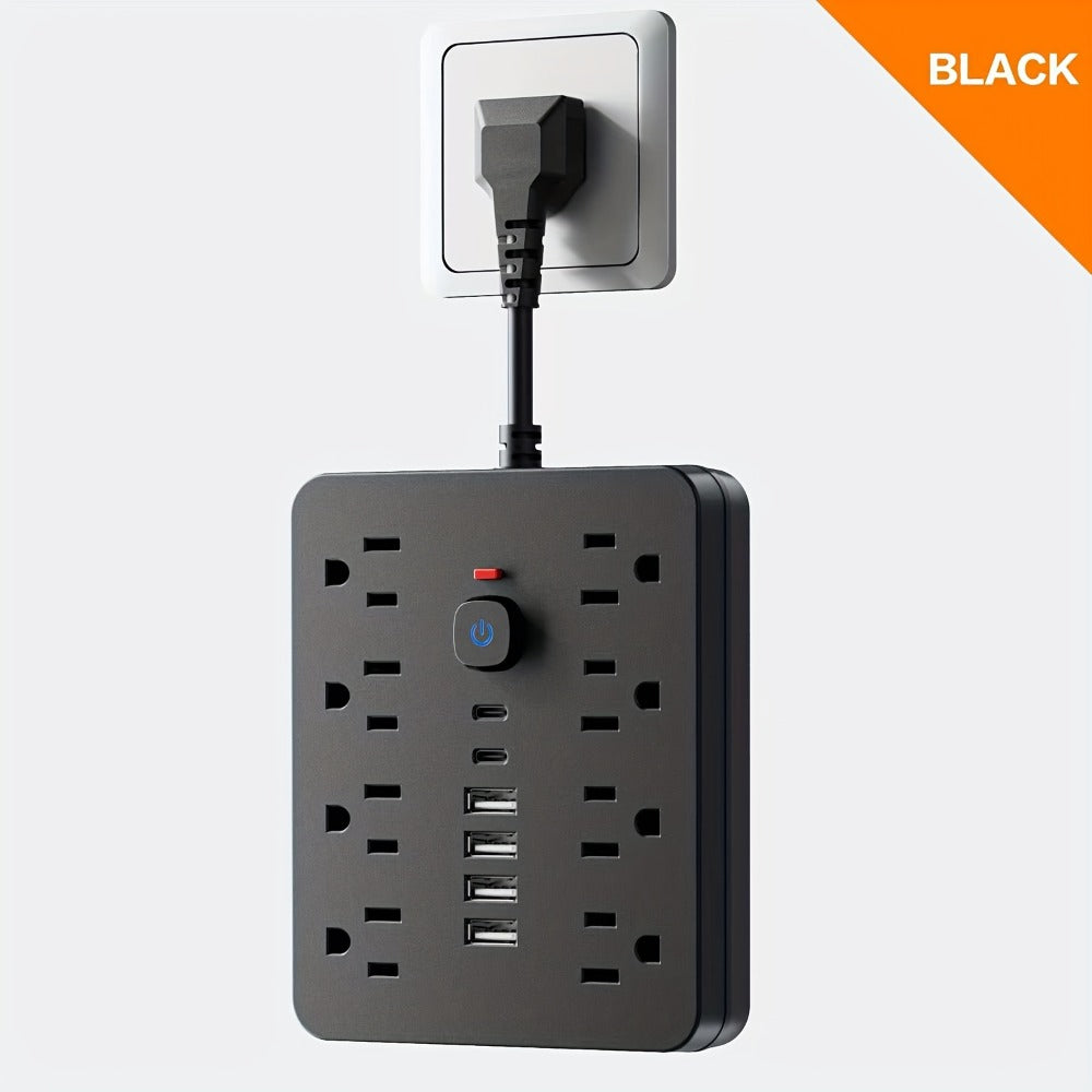 Outlet Extender Power Strip Wall Mountable 14-in-1 10-in-1 with 8 AC Outlets 6 USB Ports 2 USB-C One-Touch Control Switch Overload Protection Short Cord Design for Home Office School Den White Black