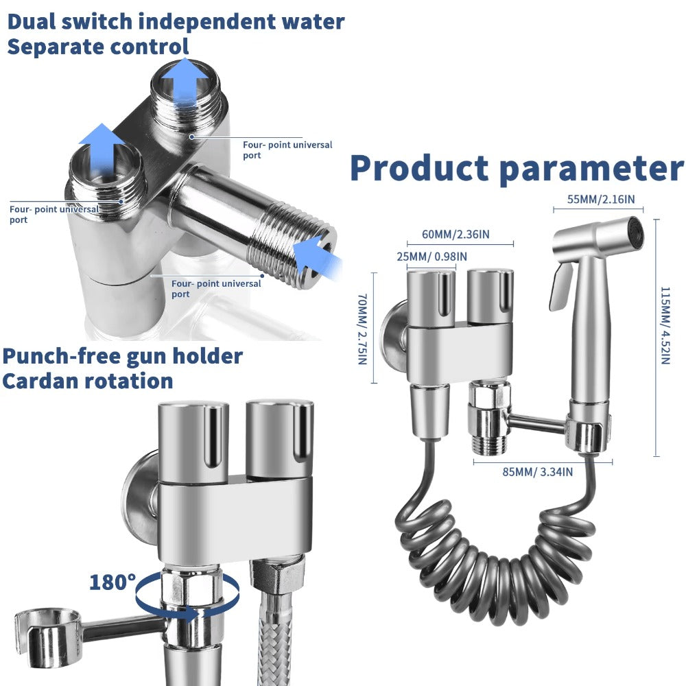 Handheld Bidet Sprayer Kit 6-Piece Wall Mounted Toilet Sprayer Set with Hose & Holder - Adjustable Pressure, Self-Cleaning Personal Hygiene Sprayer for Bathroom, Pet Shower & Toilet Cleaning