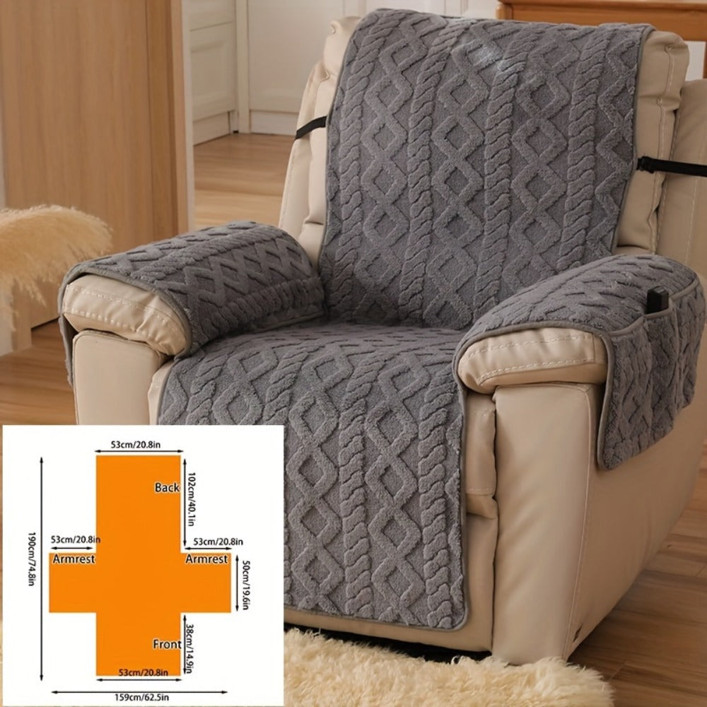 Recliner Cover Shu Velveteen Non-Slip Soft Plush Single Chair Sofa Cover - Pet Scratch Resistant Armchair Protective Slipcover | Deep Gray Light Grey Off White | Bedroom Office Living Room Home Decor