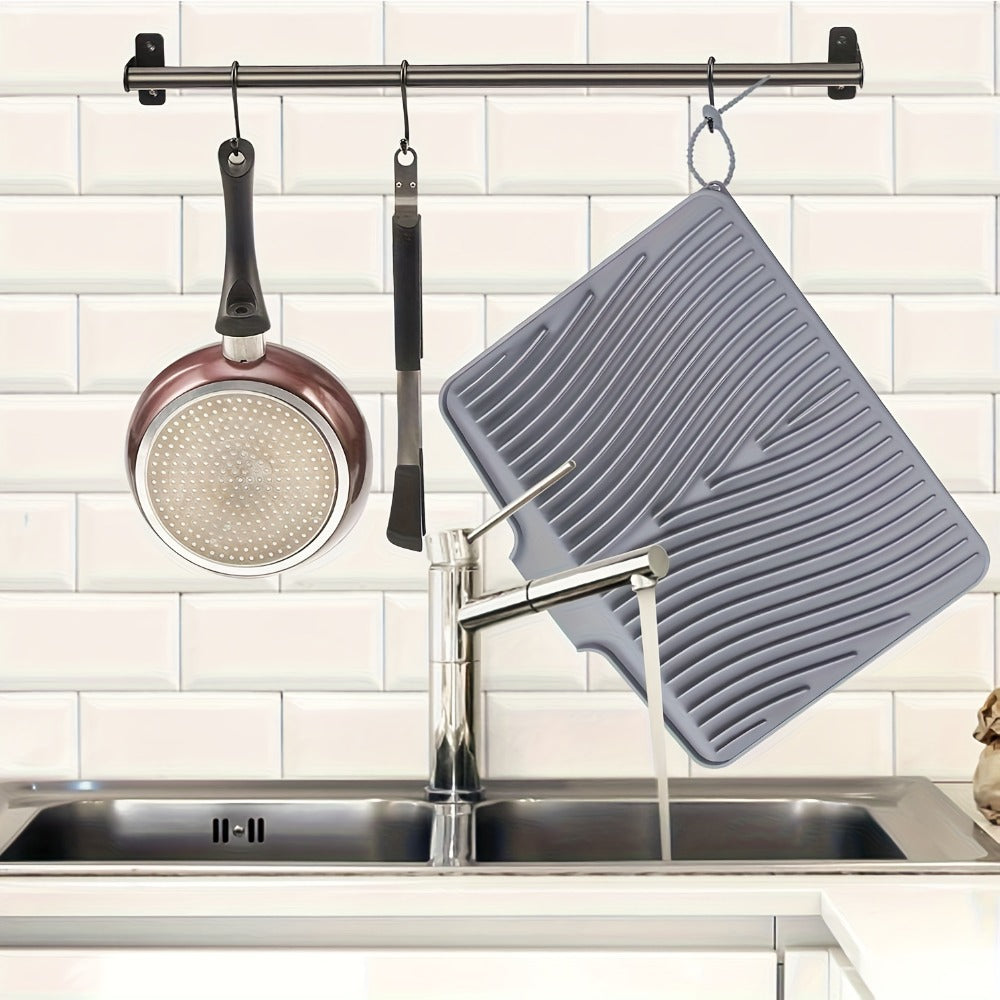 Silicone Dish Drying Mat Large 34.5x19in Slope Drain Design Kitchen Counter Drying Pad for Dishes Utensils & Countertop ¨C Heat Resistant Non-Slip Draining Mat