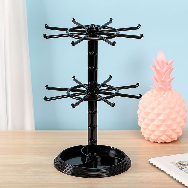 Rotating Jewelry Stand 2-Tier Black ¨C Necklace Bracelet Earring Organizer Display Rack, Plastic Hanging Jewelry Tower for Dressing Table Counter, Keychain Holder, No Electricity Needed
