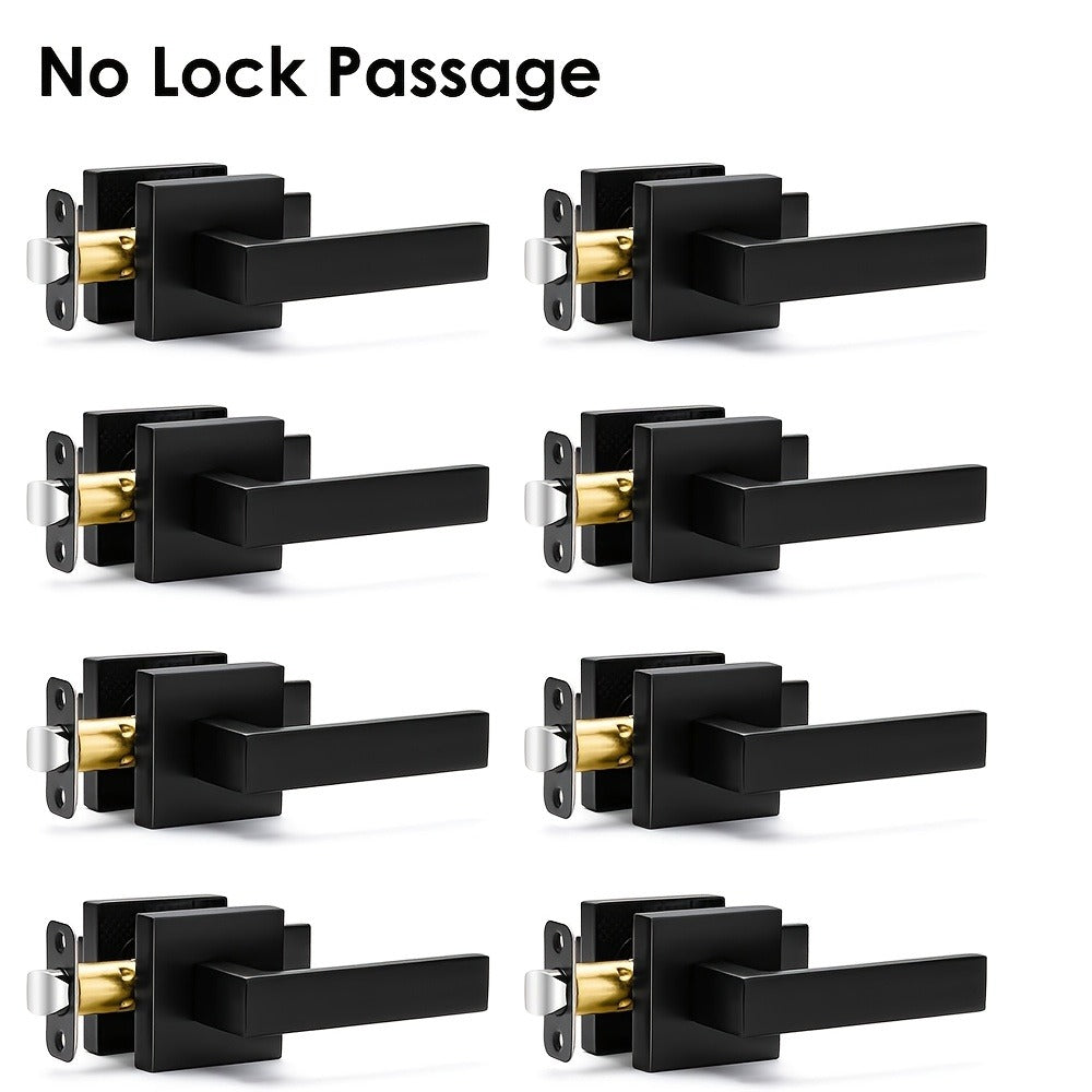 Matte Black Square Door Handle Set ¨C Interior Passage Door Knob for Hall & Closet, Heavy-Duty Left & Right Hand Compatible, Modern Hardware