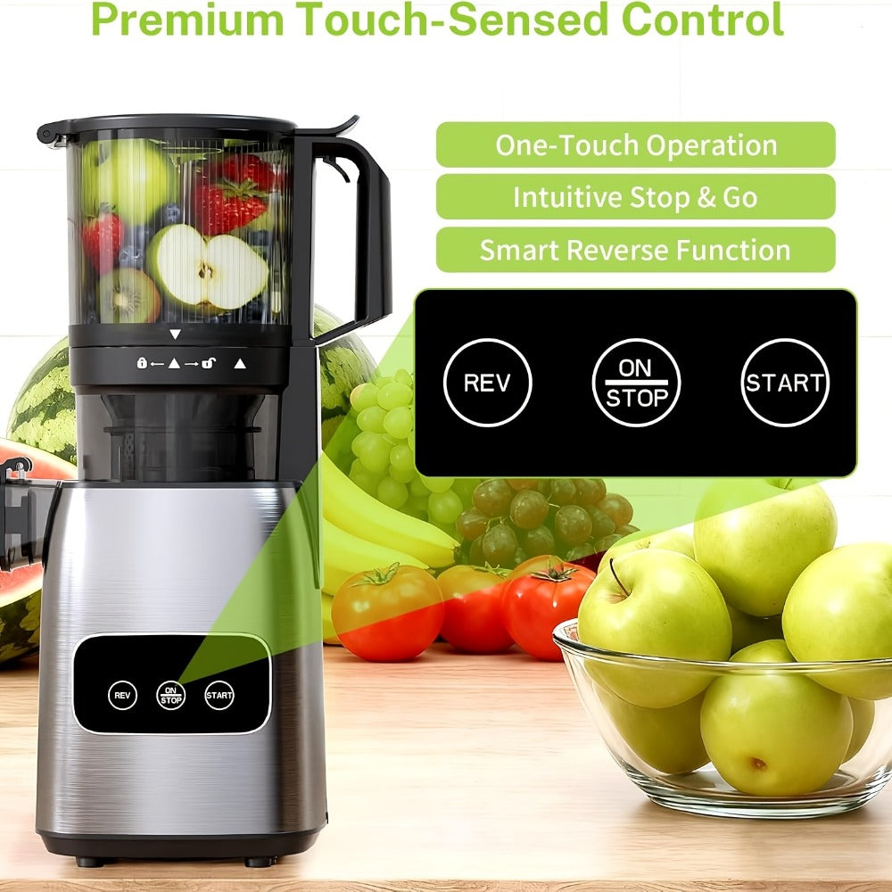 Cold Press Juicer Machine with Large Feed Chute - Slow Masticating Juicer for Whole Fruits & Vegetables, High Juice Yield, Easy to Assemble & Clean, LED Display Option, Silver, for Home & Kitchen