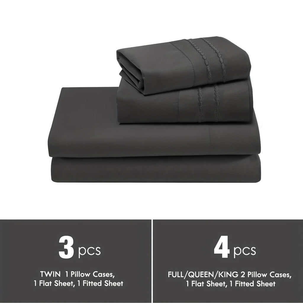 Fitted Sheet Set Deep Pocket | Soft Cooling Breathable Bedding 3-4pcs Fade-Resistant All-Season for Twin Full Queen King ¨C Solid Color Bed Sheets for Dorm Guest Room Everyday Use