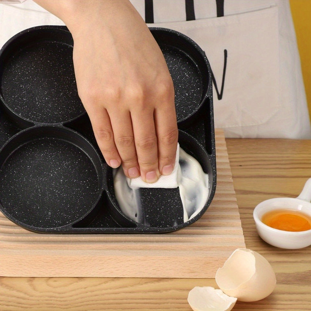 Non-Stick Egg Pan 4-Hole Aluminum Frying Pan for Omelette Eggs Dumplings Takoyaki Induction Compatible Multi-Portion Breakfast Skillet