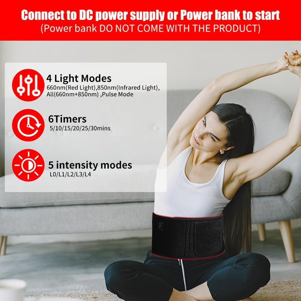 Wearable Red Light Therapy Belt ¨C 660nm & 850nm 3-in-1 Chip Infrared Light Wrap with Timer for Inflammation Relief, Wound Healing & Body Recovery, Portable At-Home Pain Relief Therapy Device, Black