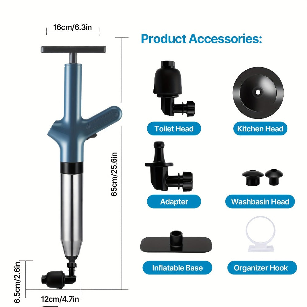 High-Pressure Air Drain Blaster with Real-Time Pressure Indicator - Stainless Steel Toilet Plunger & Sink Drain Unclogger, No Battery Needed, for Toilets Sinks Floor Drains, Durable & Easy to Use, Green