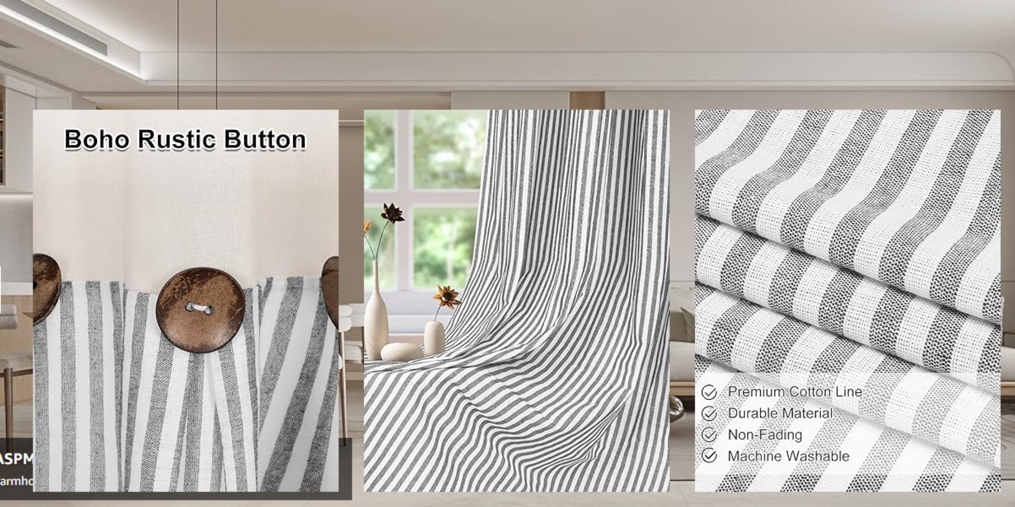 Bohemian Striped Patchwork Curtains, Semi-Sheer Rod Pocket Window Curtains for Bedroom Living Room Kitchen Cafe, Country Cottage Style, 1 or 2 Panels, Multiple Colors & Sizes