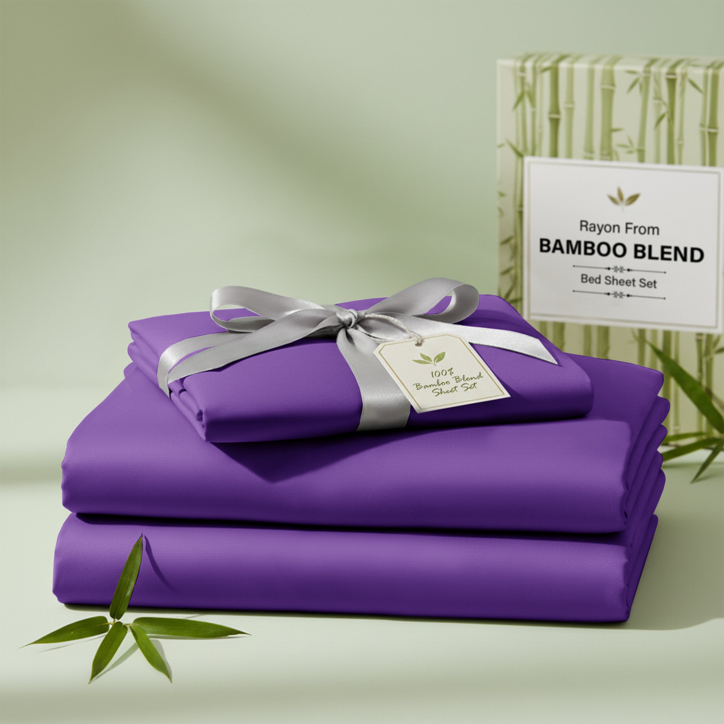 Bamboo Blend Bed Sheet Set 4 Piece 30% Bamboo Viscose 70% Polyester Cooling Deep Pocket 16 Inch Wrinkle-Resistant Moisture-Wicking Twin Full Queen King Cal King