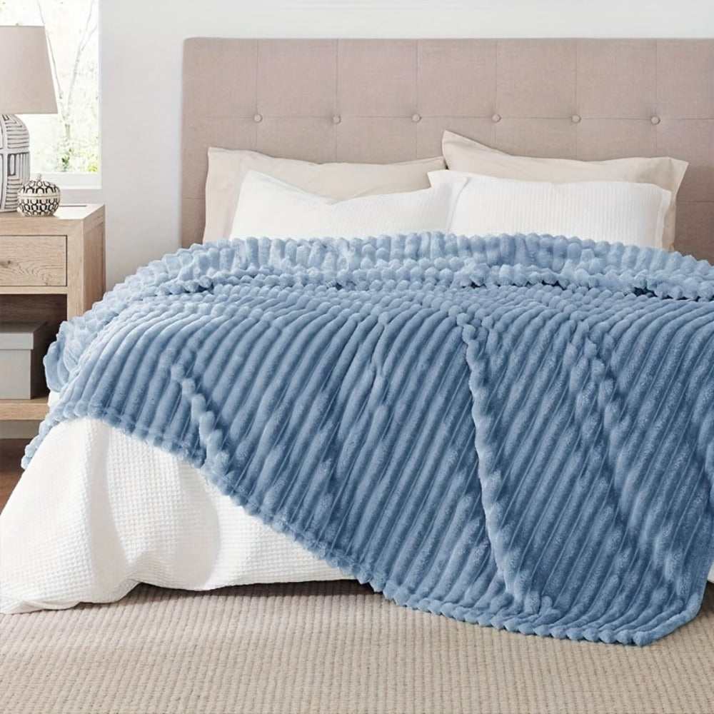 Reversible Faux Rabbit Hair Blanket ¨C Thickened Soft Thermal Throw for Bed, Nap, Office & Camping, All Season, 4 Colors, 5 Sizes